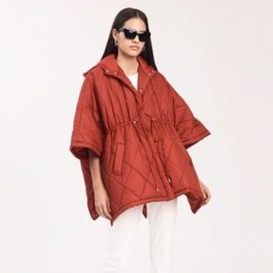 New with Tags! Derek Lam 10 Crosby Quilted Payton Poncho - Red Size Medium